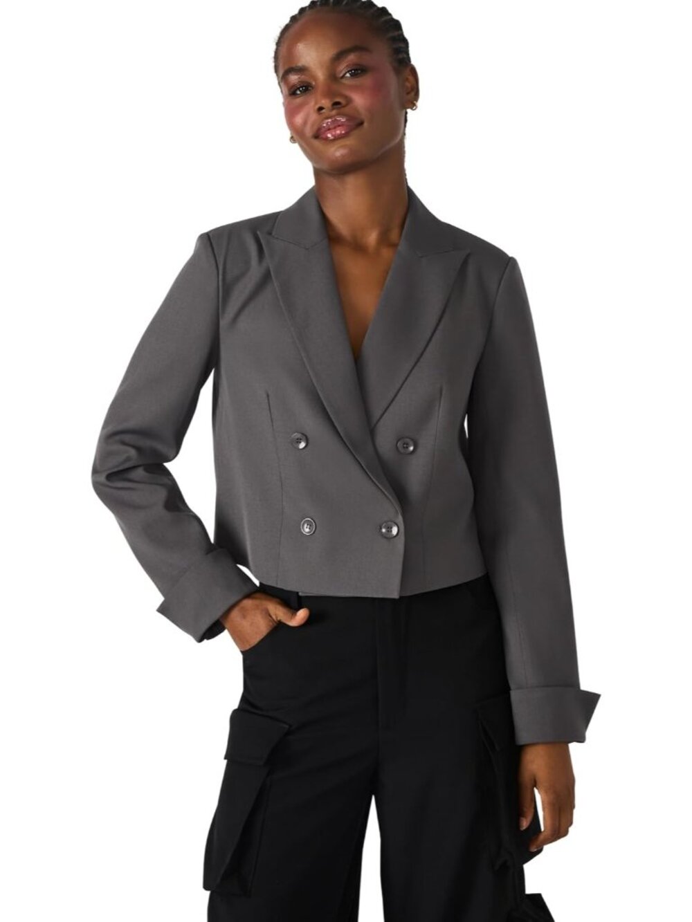 Steve Madden Women's Black Long Sleeve Double Breasted Imported Rowane Blazer